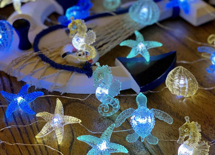 Coastal Solar String Lights Outdoor Garden Lights Marine Life Solar Fairy Garden Lights for Outside 14ft 40LED Waterproof Turtle Seahorse Starfish Clam Beach House Nautical String Lights Yard Decor