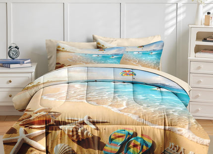 Nesker Queen Comforter Set with Sheets, 7 Pieces Beach Surfing Bedding