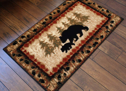 Masada Masada Rugs 2'x3' Cabin/Lodge Theme Area Rug with Bear and Cub Scene