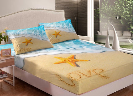 Starfish Bed Sheet Set Hawaiian Beach Fitted Sheet & Pillow Sham Set Ocean Marine Theme Bedding Set for Boys Girls Kids Summer Holiday Room Decor Sea Creatures Bed Cover No Flat Sheet Twin Size