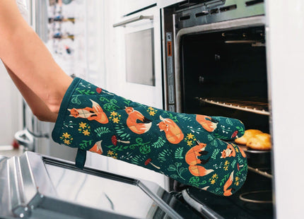 Oven Mitts Cotton Fashion Cute Fox Design 1 pair Heat Resistant Oven Gloves Safe Cooking Baking Grilling Barbecue Machine Washable (fox, oven mitts)