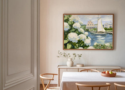 Vintage Sailboat Poster Hydrangea Coastal Picture 16x24 Inch Unframed