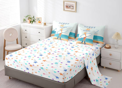 Erosebridal Coastal Cowgirl Twin Bedding Set 7 Piece for Girls,Surfing Surfer Girl Comforter Set with Sheets for Kids Teen,Ocean Surf Surfboard Bed in a Bag,Western Cowgirl Fitted Flat Sheet