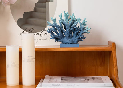 Elegondrar 5.8" H Blue Coral Decor, Resin Coral Statue, Nautical Decorations for Home, Beach/Coastal/Ocean Themed Cabinet Shelf Tabletop Decor
