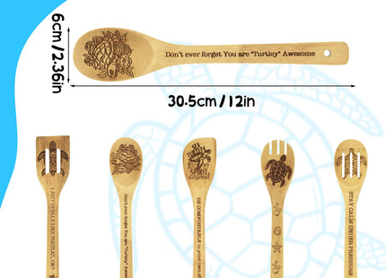 Sea Turtle Gifts for Women 6PCS Unique Sea Turtle Print Bamboo Spoons Gifts Set with Keychain Sea Turtle Decor Kitchen Gifts for Mom Bestie Teacher