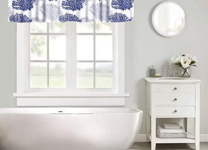 JanJCurt Blue Coral Valance Curtain, Summer Beach Navy Blue Ocean Nautical Coastal Rod Pocket Blackout Short Window Treatment for Kitchen Bathroom Living Room Bedroom, 54x18in