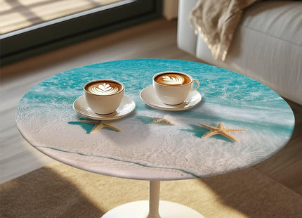 Garucesta Round Tablecloth 24'' Diameter Cocktail Table Topper Cap Cover Washable Round Stretch Highboy Table Covers Cloths with Elastic Edge for Home Decor, Starfish Beach