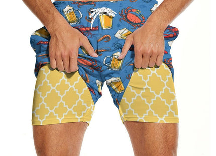 Qoekrfu Lobster Crawfish Mens Swim Trunks with Compression Liner 5 inch