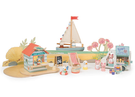 Tender Leaf Toys - Sandy’s Beach Hut - Wooden Toy Seagull Family with Fish and Chips Beach Hut and Accessories - Imaginative Play Set - Develop Creative Storytelling - Fine Motor Skills - Age 3+