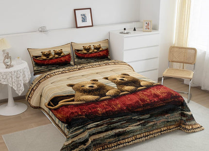 Castle Fairy Cute Bear Print Bedding Set Bear Rowing Comforter Set for Kids Boys Lake House Comforter Boating Quilt Set 1 Comforter Set with 1 Pillowcase Toddler Size