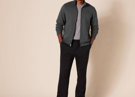 Amazon Essentials Men's Standard Full-Zip Fleece Mock Neck Midweight Sweatshirt with Pockets, Charcoal Heather, Large