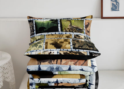 Deer Hunting Bedding Set Farmhouse Decor,Duck Reindeer Bear Woodland Animals Wildlife Comforter Set Queen for Adult Women Men,Jungle Plant Pine Trees Down Comforter,Tree Branches Camouflage Quilt