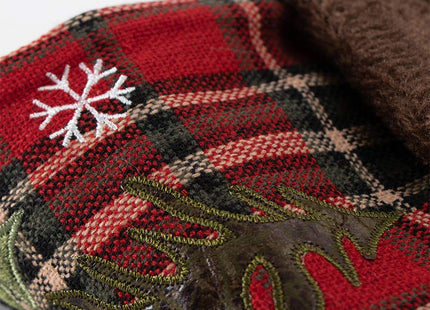 GMOEGEFT Christmas Stocking, Farmhouse Red and Black Buffalo Plaid Black Moose Embroidered Xmas Stocking, Christmas Party Decorations Fireplace Hanging Ornaments