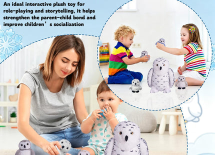 5 PCS Snowy Owl Stuffed Animal Set, 12'' Mommy Owl Plush Toy with 4 Babies