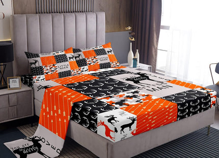 Feelyou Deer Sheet Set Camouflage Deer Elk Sheets with Deep Pocket Fitted Sheet for Kids Boys Girls Antlers and Arrows Bed Sheets Set Check Plaid Hunting Bedding Set Bed Set Full Size