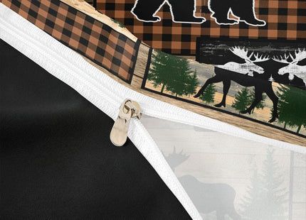 Erosebridal Retro Cabin Comforter Cover for Boys, Checkered Plaid Patchwork Duvet Cover King for Teens Adult Bedroom, Woodland Deer Bear Trees Bedding Set Country Farmhouse Moose Bed Cover, Brown