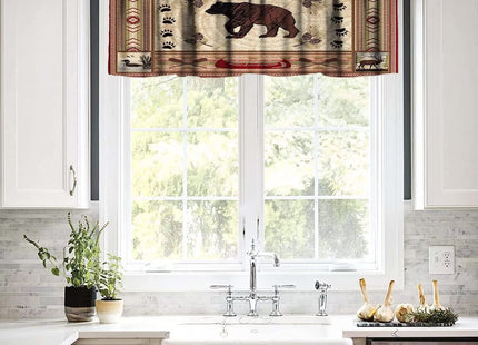 Rustic Bear Window Valance, Vintage Bear Country Style Rustic Cabin Cottage Pine Tree Windows Valance Curtain for Kitchen Bedroom Living Room Cafe Office 54x18 Inch