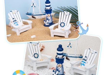 JQAQJU 4" Wooden Beach Chair Lighthouse Sailboat, 4pcs Nautical Home Decor