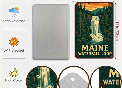 Vintage Maine Waterfall Loop Metal Signs 8X12 In