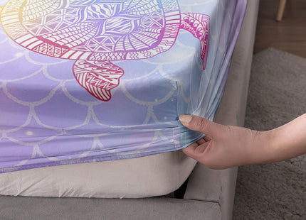 Datura home Bedding Fitted Sheet and Flat Sheet Set 4Pcs Boho Sea Turtle Printed Bedding Set with 1 Flat Sheet and 1 Fitted Sheet + 2 Pillowcases for Girls (Boho Turtle Full)