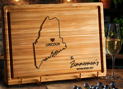 Maine Cutting Board Personalized - Bamboo State Destination Kitchen Gifts, Custom Maine Themed Gifts, Best Housewarming Gifts, Unique Wooden Decor