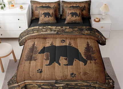 Feelyou Bear Comforter Set with Sheets - Twin Size 7 Piece Kids Rustic Bear