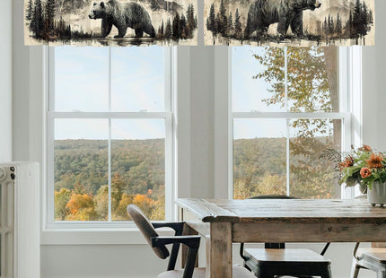 Wssklovj Bear Valance Curtain for Windows 4 Pack Mountain Forest Wood Wildlife Rod Pocket Printed Curtain Valances Short Tier Curtains for Living Room Bathroom Bedroom 54x18 Inch