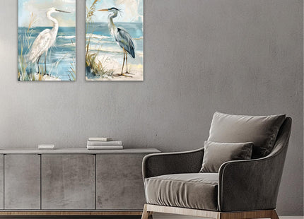 OAAPITI Coastal Heron Wall Art 2 Panel Beach Bird Canvas Set Seaside Wildlife Decor for Living Room Bedroom Home Office Wall Decor