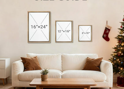 Vintage Christmas Santa Deer Framed Wall Art Snowy Forest Canvas Art