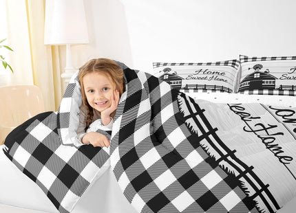 Rustic Cabin Comforter Set Twin Country Farmhouse Bedding Set Black White Buffalo Plaid Check Bedding Comforter Sets For Kids Boys Girls Farm Animal Windmill Quilt Set Western Decor 1 Pillow Case