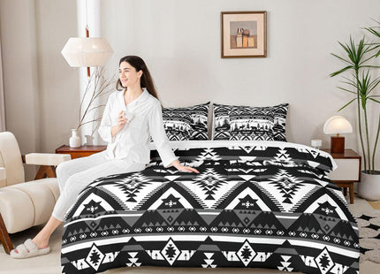 Feelyou Western Comforter Set Twin Size 7 Pieces Southwestern Aztec Bedding Set for Kids Boys Bear Bed in a Bag with Comforter, Sheets, Pillowcases, Cushion Covers Deer MooseWild Animals GreyQuilted