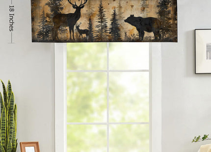 Rustic Deer Bear Curtain Valances Window Treatments Forest Pine Tree Elk Moose Hunting Cabin Lodge Country Farmhouse for Kitchen Windows Rod Pocket Valance Window Treatments 54 x 18 Inch, 1 Panel