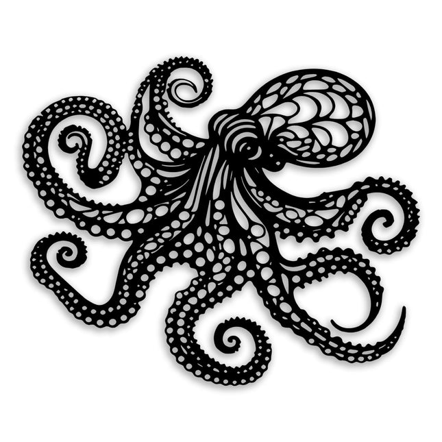 Octopus Metal Wall Decor - Gothic Nautical Room Decor Wall Art Home Decor for Living Room, Bedroom, Dining Room, Bathroom, Office, Coastal, Beach (Black)