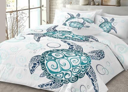 Sleepwish 4 Pieces Sea Turtle Comforter Set Full Size Bedding for Kids Royal Aqua Blue Tortoise Comforter Soft Bed Set