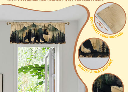 AWJJPO Bear Valance Curtain for Windows 2 Pack Paw Prints Mountain Rustic Forest Rod Pocket Decorative Window Valance for Kitchen Bathroom Bedroom Living Room 54 x 18 Inch