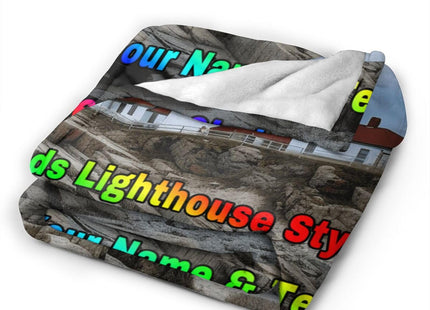 Dewoofly Custom Your Name Logo Text Personalized Lighthouse Flannel Throw Blankets, Customized Blanket All Seasons for Home Camper Travel