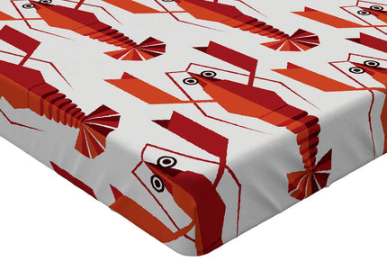 Ambesonne Lobster Fitted Sheet, Abstract Geometric Lobsters Art Vertically Aligned Graphic, Soft Decorative Fabric Bedding All-Round Elastic Pocket, Queen Size, White Vermilion