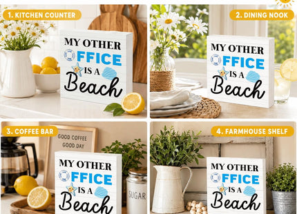 My Other Office Is A Beach Wood Box Sign for Office Desk Decor, Funny Beach Coastal Decoration for Coworkers, Friends, Home Office, Shelf and Bathroom