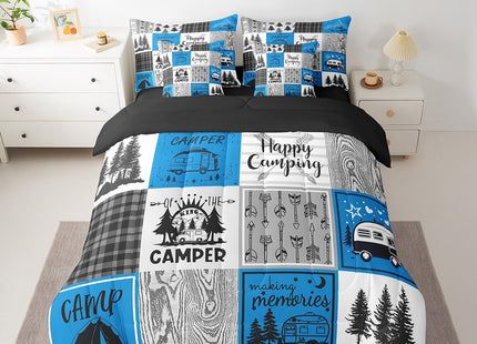 Erosebridal Blue Rv Bedding Set Queen Rustic Camper Bed in A Bag 7 Piece Camping Bunk Accessories for Camper Car Rv Comforter Set for Travel Trailers Country Buffalo Plaid Pine Tree Arrow Bed Set
