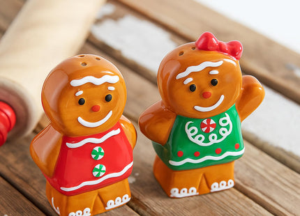 RimCereal 2 Pcs Christmas Gingerbread Shaped Salt and Pepper Shakers, Brown