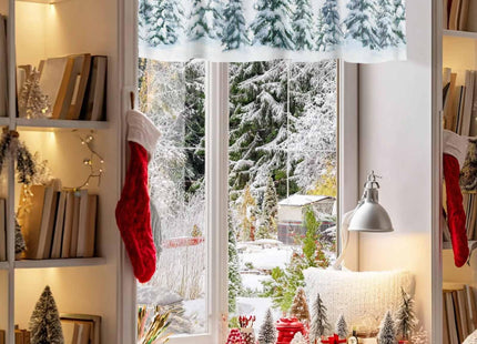 Homechoid Christmas Curtain Valance for Windows/Living Room/Kitchen/Bathroom/Farmhouse, Winter Forest Snowy Pine Tree Short Rod Pocket Tier Curtain Window Treatment Curtains Drape 1 Panel 42x12