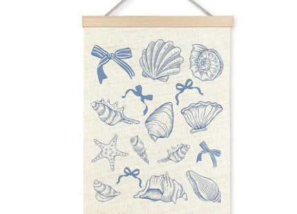 KAOWT Blue Coastal Beach Seashell Wall Art Poster Framed, Ocean Beachy Room Decor Aesthetic, Blue Coquette Bow Seashell Canvas Wall Art Prints for Girly Home Bedroom Decor, 12x16 Inches