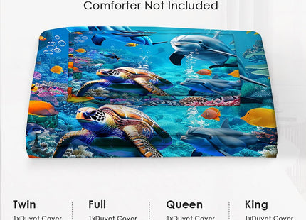 Lovira Ocean Sea Tutrle Beach Dolphin Theme 3 Pieces Duvet Cover Comforter Set with 2 Pillowcase Twin Size Nautical Fish Bed Sheet Quilt Bedroom Bedding for Lover Kids