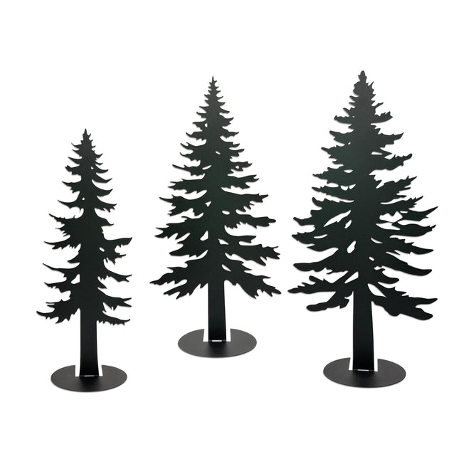 Set of 3 Farmhouse Metal Pine Tree Decor, Cabin Woodland Forest Tree Decor for Mantel Centerpieces Living Room Bedroom, Rustic Christmas Decorations, Black
