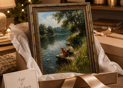 Jevoluntic Boy And Dog Framed Wall Art, Boy Fishing Wall Decor,12 x 16In