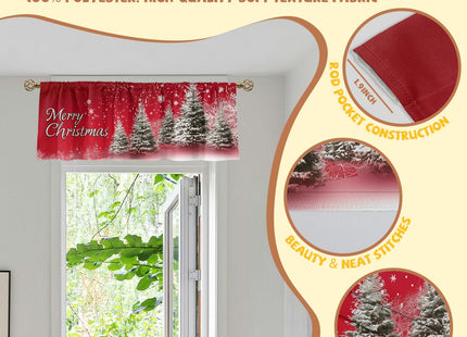 Christmas Curtain Valance for Windows 2 Pack, Red Snowflake Pine Tree Holiday Rod Pocket Window Treatments Short Curtains for Kitchen Windows Bathroom Bedroom 54x18 Inch