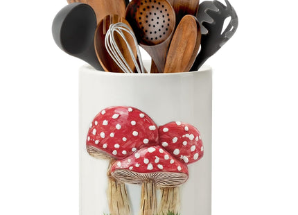 pinata Mushroom Kitchen Decor Rustic Embossed Ceramic Utensil Holder