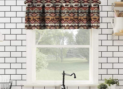 SHElifestyle Bear Tribal Aztec Valance Curtain, Rustic Fir Tree Cabin Country Lodge Camping Retro Abstract Geometric Window Treatment Valances for Kitchen Living Room Café Décor 54'x18', 1 Panel