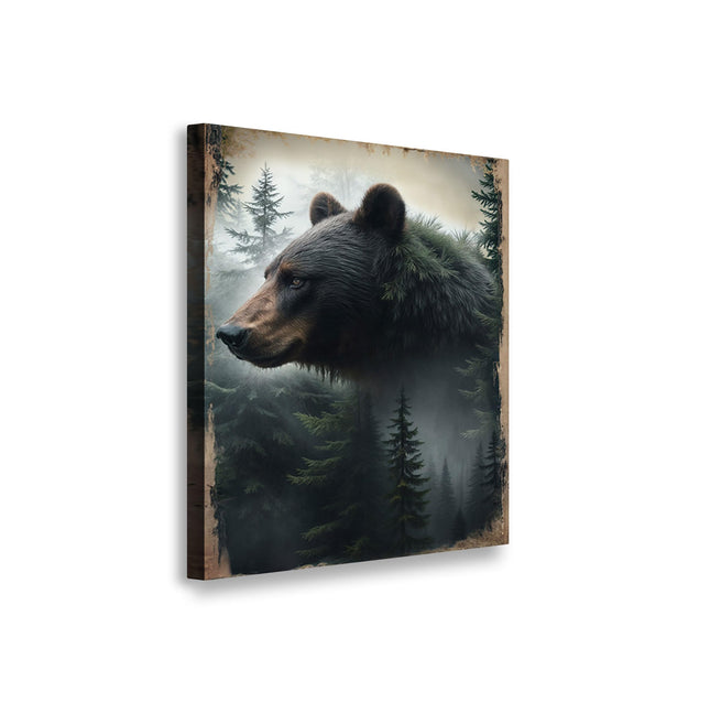 TAILORED CANVASES Black Bear Exposure Canvas Wall Art for Rustic Cabin Wall Decor Grizzly Animal Wall Decorations Pine Tree Forest Art Large Bear Pictures Wall Decor for Lodge Home 12x18