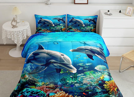 Feelyou Animal Print Dolphin Ocean Comforter Set Twin Size Kids Boys Girls